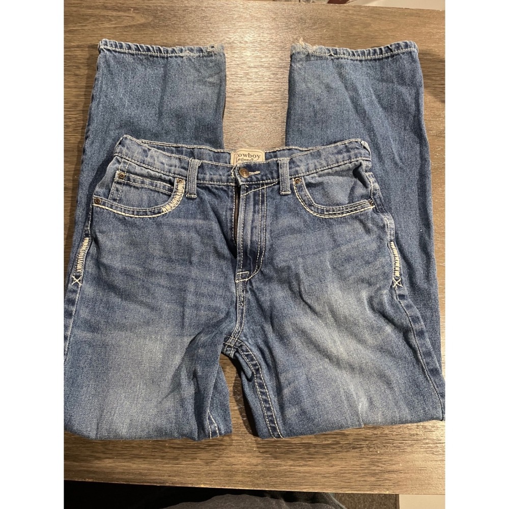Cowboy Legend Boys Size 16 Blue Jeans Straight Leg Western Contrast Stitch